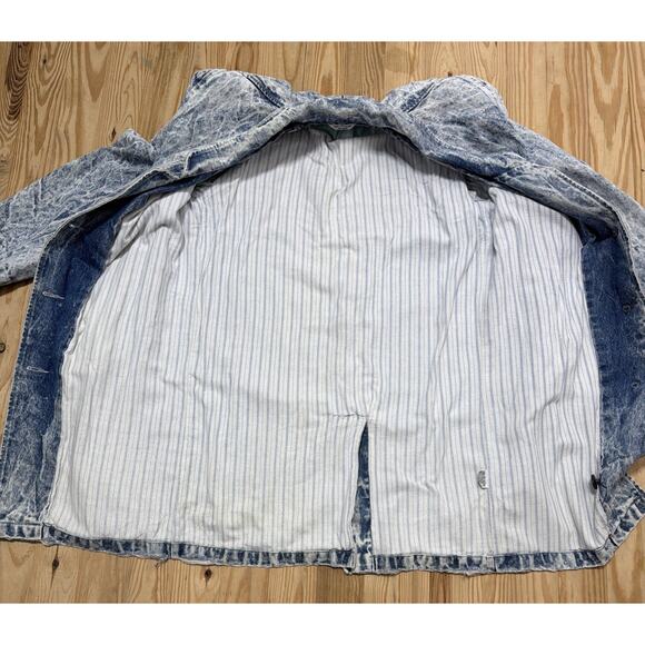 Vtg Out Of The Blue Retro 80s 90s Acid Stone Wash Denim Duster Trench Coat M - Picture 7 of 7